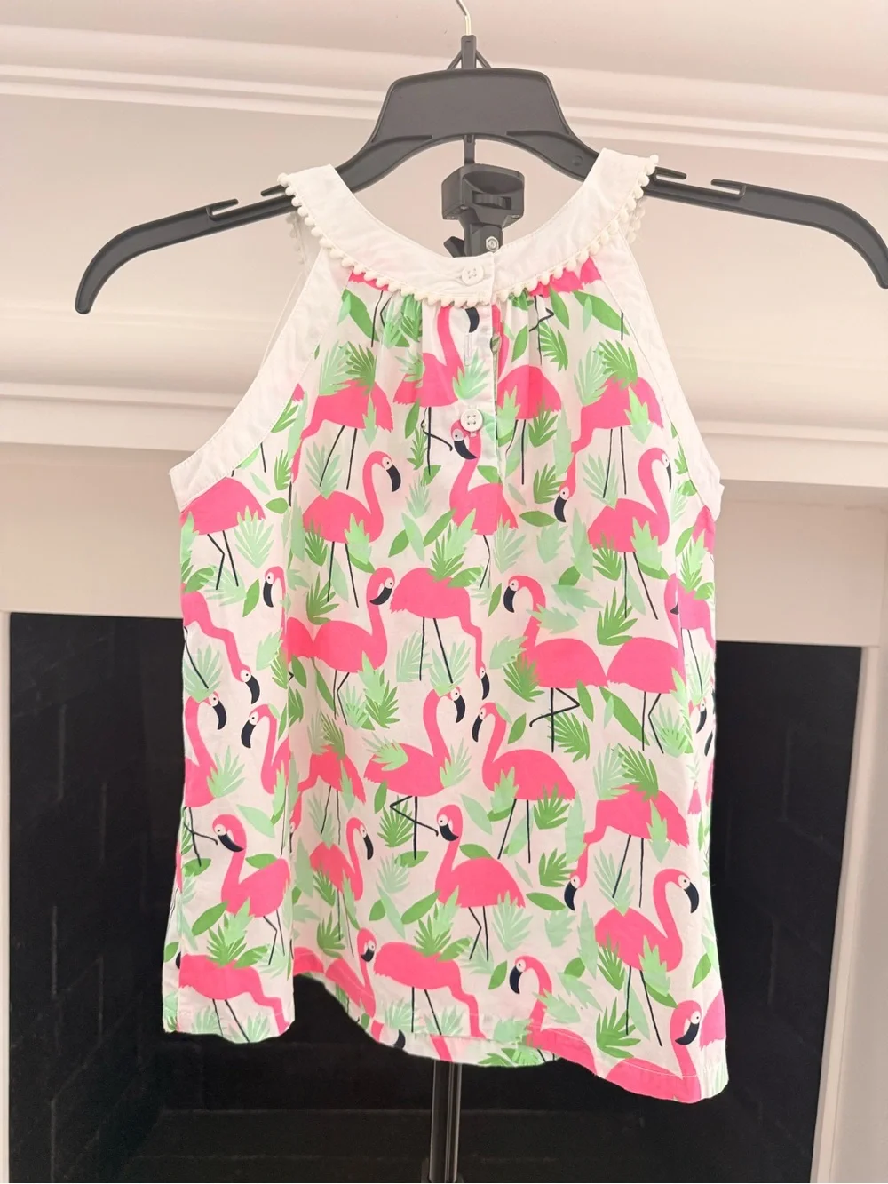 Gymboree White Tank Top with Pink Flamingo Print-Girls 7